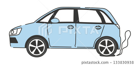 Illustration of a car with a flat tire 133830938