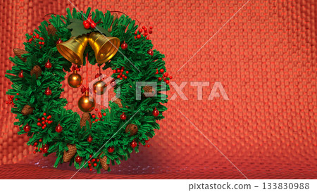 Festive Christmas Wreath Holiday Decoration Background 3d rendering. Festive Christmas Wreath Holiday Decoration Background 3d rendering. 133830988