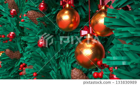 Festive Christmas Wreath Holiday Decoration Background 3d rendering. 133830989