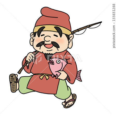 可愛的惠比壽插畫，惠比壽是七福神之一 133831288