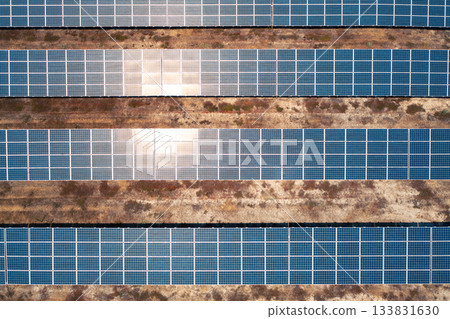 Top view rows of solar panels at renewable energy Top view rows of solar panels at renewable energy 133831630