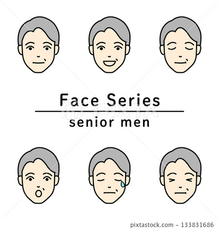 Senior man face icon set expressing various emotions 133831686