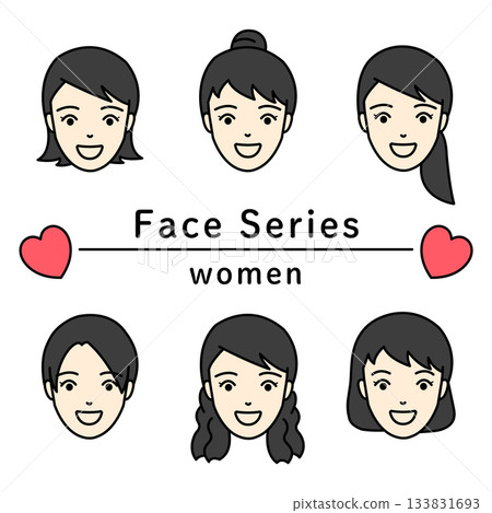 Smiling face icon set of young women with various hairstyles Smiling face icon set of young women with various hairstyles 133831693