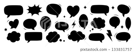 Black comic speech bubbles collection. Talk balloons set for cartoon design, chat icons, and graphic projects 133831757