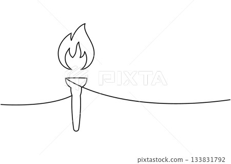 Continuous line art drawing of burning torch. Minimalist one line vector flame icon symbolizing freedom, ceremony, protest and celebration 133831792