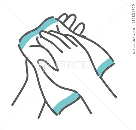 洗手最後一步的示意圖：用手帕或紙巾擦手 133831799