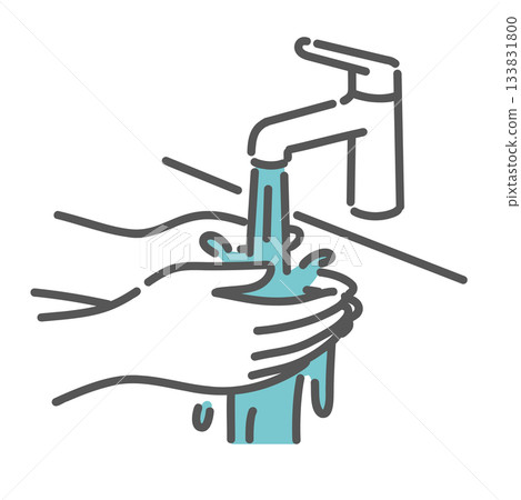 洗手步驟，用自來水沖洗雙手（清洗/清潔）的示意圖 133831800