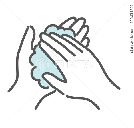 Illustration of hand washing action of rubbing palms together to create lather Illustration of hand washing action of rubbing palms together to create lather 133831802