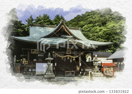 Watercolor painting of Itosaki Shrine, worship hall, Mihara City, Hiroshima Prefecture Watercolor painting of Itosaki Shrine, worship hall, Mihara City, Hiroshima Prefecture 133831922