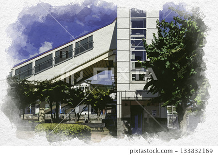 Watercolor style: JR Kami-Suwa Station, West Exit (Lake Suwa Exit), Suwa City, Nagano Prefecture 133832169