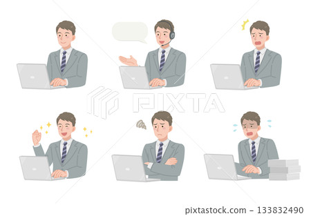 一組描繪商務人士在電腦前工作的插圖。 一組描繪商務人士在電腦前工作的插圖。 133832490