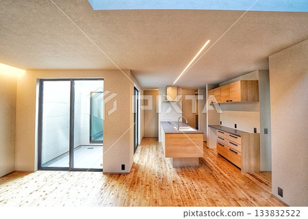 Stylish living room with an atrium 133832522