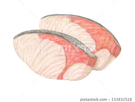 黃尾魚片水彩鉛筆插圖 黃尾魚片水彩鉛筆插圖 133832528