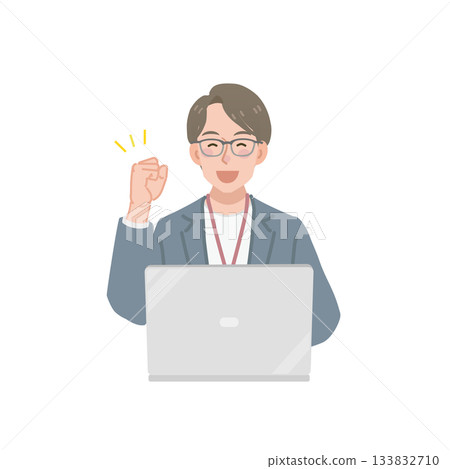 一位穿著休閒的商人揮拳慶祝。 一位穿著休閒的商人揮拳慶祝。 133832710