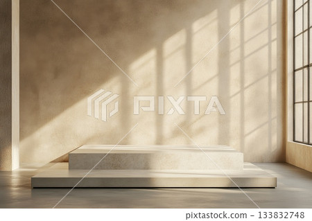 A room with a white wall and a window, warm and inviting atmosphere A room with a white wall and a window, warm and inviting atmosphere 133832748