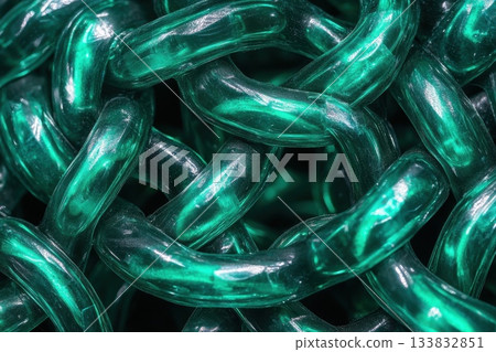 A close up of a green chain made of plastic A close up of a green chain made of plastic 133832851