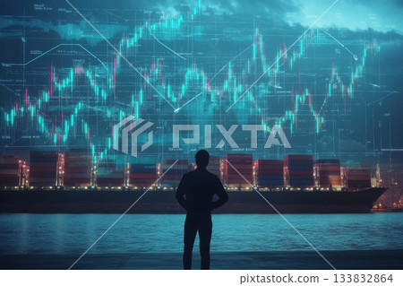 Manager Analyzing Shipping Metrics at Port with Data Visualization 133832864