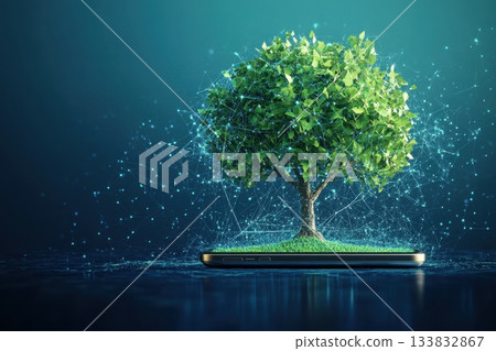 Digital Agriculture Concept with Smartphone and Growing Tree 133832867