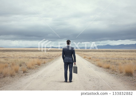 Businessperson Standing at a Financial Crossroads in Wilderness 133832882