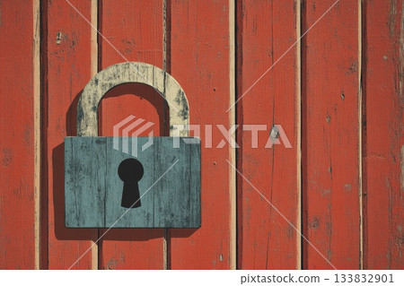 A wooden door with a lock and a keyhole 133832901