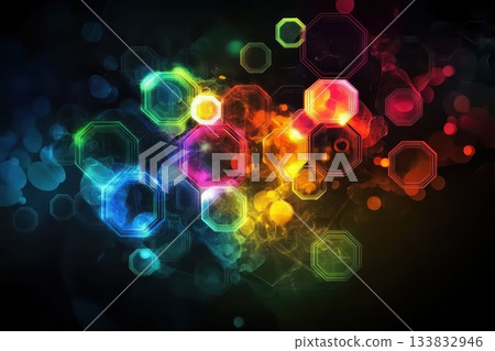 Colorful Abstract Background with Geometric Shapes and Smooth Bokeh Effect in Dark Setting Colorful Abstract Background with Geometric Shapes and Smooth Bokeh Effect in Dark Setting 133832946