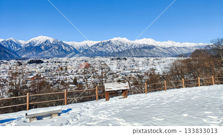 View of the Northern Alps from Omachi Park (winter) 133833013