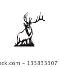Roaring Elk Stag Illustration Monochrome 133833307