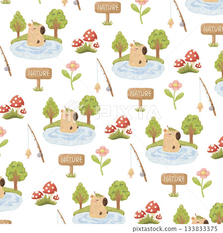 seamless pattern with capybara camping seamless pattern with capybara camping 133833375