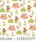 seamless pattern with capybara camping 133833377