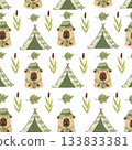seamless pattern with capybara camping 133833381