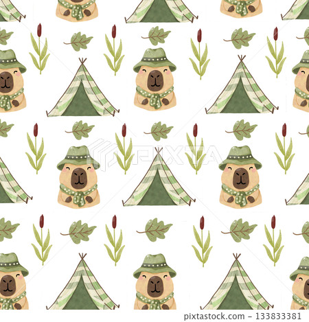 seamless pattern with capybara camping seamless pattern with capybara camping 133833381