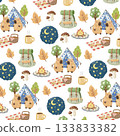 seamless pattern with capybara camping 133833382