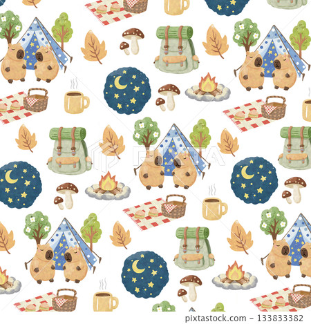 seamless pattern with capybara camping seamless pattern with capybara camping 133833382