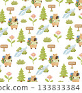 seamless pattern with capybara camping 133833384