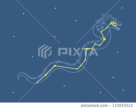 夜空中漂浮的九頭蛇插圖(怪物和星座線條) 夜空中漂浮的九頭蛇插圖(怪物和星座線條) 133833522