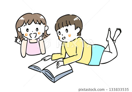 Children enjoying reading together 133833535