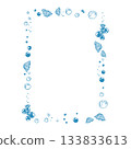 Doodle frame of shell and bubbles. Frame on the theme of sea vacation. Vector illustration 133833613