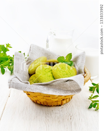 Cookies mint in basket on light board 133833992
