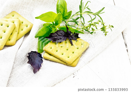 Cookies with basil and spinach on light board 133833993