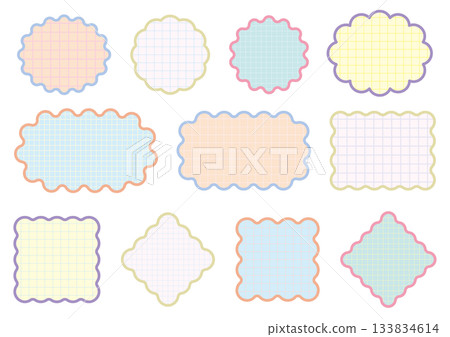 Stylish color and check wavy line frame set 133834614