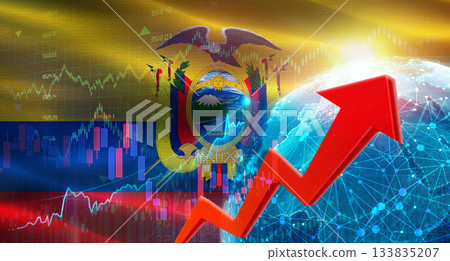 Global financial growth with Ecuadorian flag. Financial growth with Ecuador flag on economic background 133835207