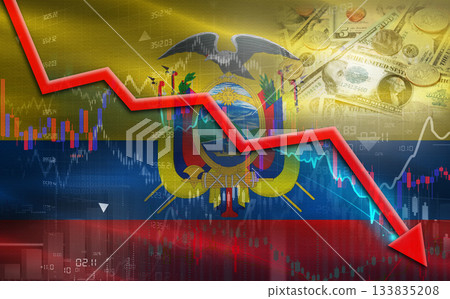 Ecuador financial fall on economy market. Ecuadorian financial crisis on economic graph Ecuador financial fall on economy market. Ecuadorian financial crisis on economic graph 133835208