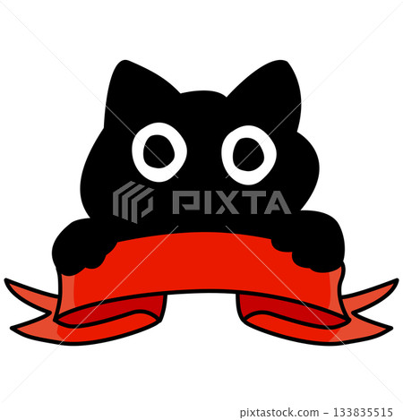 Illustration Cartoon Black cat with Red Ribbon Banner Illustration Cartoon Black cat with Red Ribbon Banner 133835515