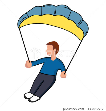 Illustration Cartoon of Paraglider in Blue and Yellow 133835517