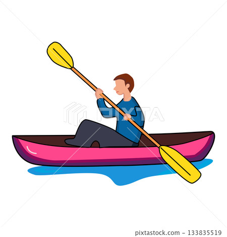 Illustration of Man Kayaking pink on Water 133835519