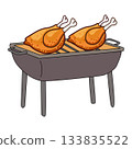 cartoon Two Chicken Legs on Grill Illustration 133835522