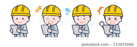 A male "construction worker" using a tablet 133835666
