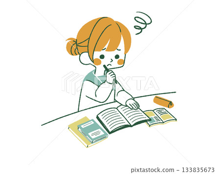 Female student worried about studying - 4 colors Female student worried about studying - 4 colors 133835673