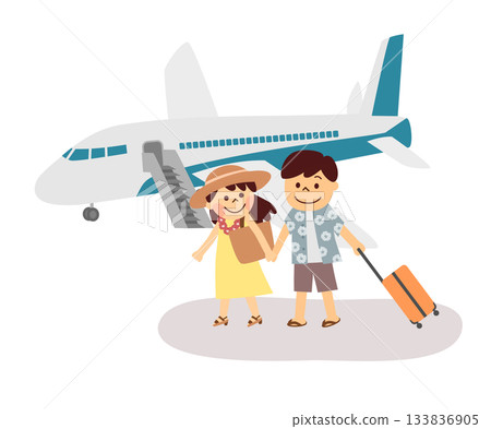 Men and women with suitcases at the airport Men and women with suitcases at the airport 133836905