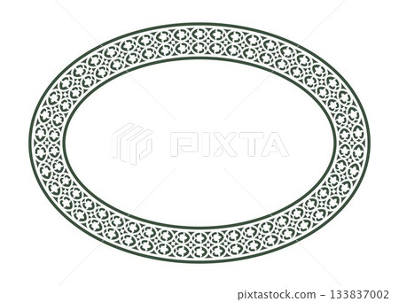 Vector oval frame with arabesques and floral patterns. Egyptian, Assyrian, and Cairo motifs. Patterns of Greece and ancient Rome. Oval european border. Ellipse antique border from Greek. Vector oval frame with arabesques and floral patterns. Egyptian, Assyrian, and Cairo motifs. Patterns of Greece and ancient Rome. Oval european border. Ellipse antique border from Greek. 133837002